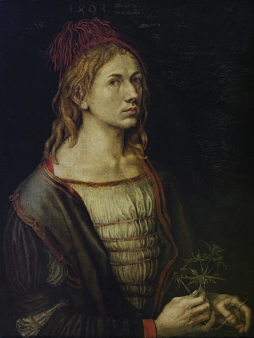 Portrait of the Artist Holding a Thistle, 1493, Albrecht Dürer