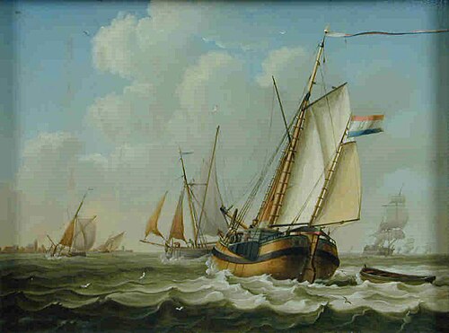 Een onbekende rede met binnenschepen, 1800, David Kleyne