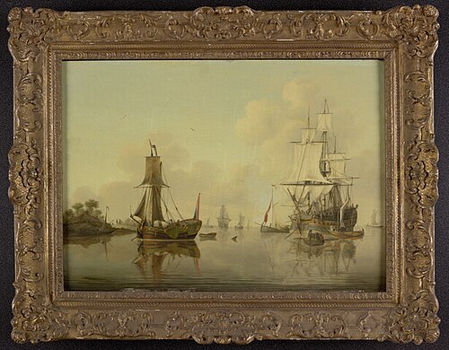 Het fregatschip Triton met een spiegelpaviljoenjacht, 1789, David Kleyne