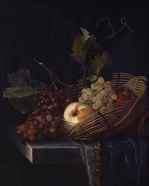 Still Life of a Peach and Grapes, 1655, Abraham de Lust
