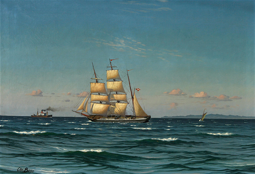 A barque at sea., 1922, Christian Bogø