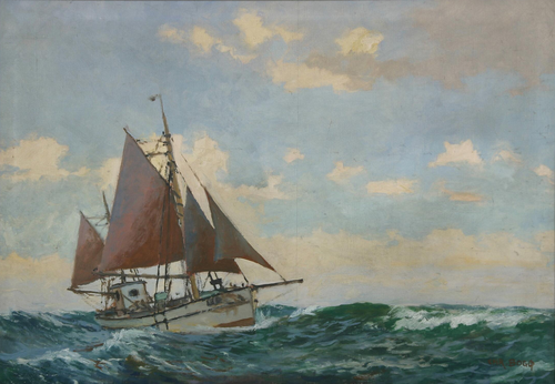 Fishing boat at sea., 1922, Christian Bogø