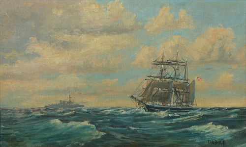 Sailing ship at sea., 1922, Christian Bogø