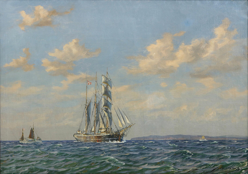 Seascape with sailing ships., 1922, Christian Bogø