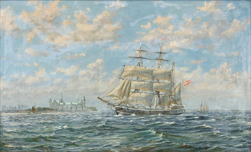 Sailing ship off the shore of Kronborg in Elsinore., 1922, Christian Bogø