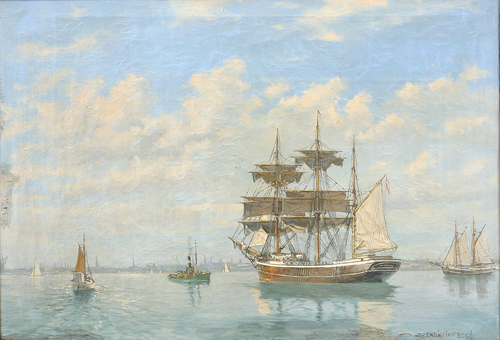 Ships at the port of Copenhagen., 1922, Christian Bogø