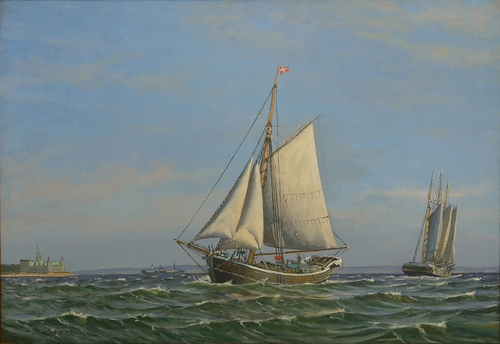 Ships off Kronborg Castle, Denmark., 1922, Christian Bogø