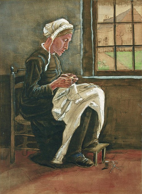 Woman sewing by the Window, facing right, 1881, Vincent van Gogh