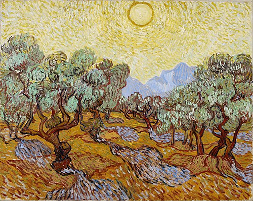 Oliviers avec ciel jaune et soleil, 1889, Vincent van Gogh