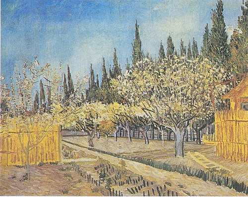 Orchard in Blossom, Bordered by Cypresses, 1888, Vincent van Gogh