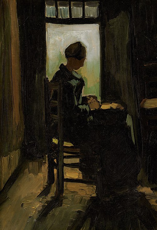 Peasant Woman Seated Before an Open Door, Peeling Potatoes, 1885, Vincent van Gogh