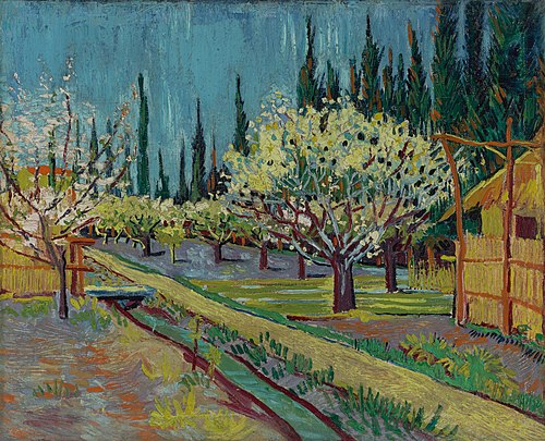 Flowering orchard, surrounded by cypress, 1888, Vincent van Gogh