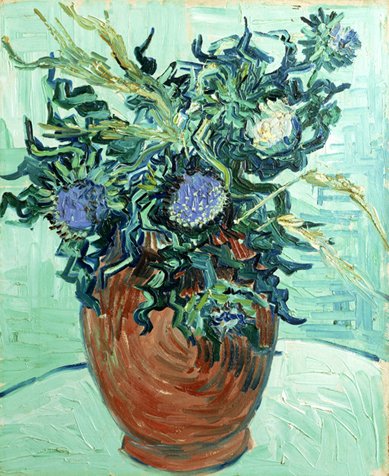 Vase with flowers and thistles, 1890, Vincent van Gogh