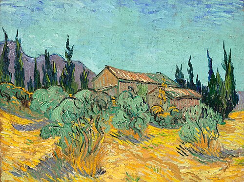 Cabanes de bois parmi les oliviers et cyprès, 1889, Vincent van Gogh