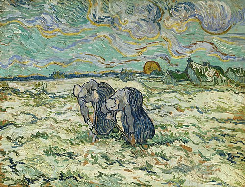Two Peasant Women Digging in Field with Snow, 1890, Vincent van Gogh