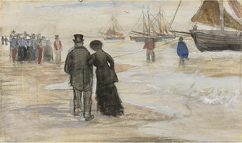 Beach with People Walking and Boats, 1882, Vincent van Gogh