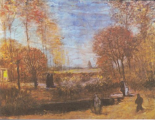 The rectory garden in Nuenen with Pond and Figures, , Vincent van Gogh