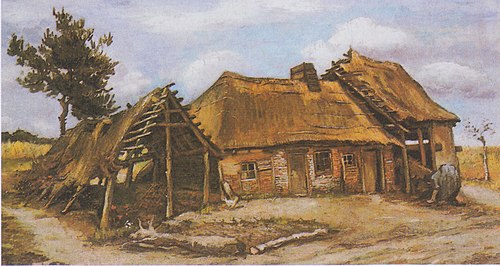 Farmhouse with a Stooping Peasant-woman in a Blue Dress, 1885, Vincent van Gogh