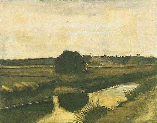 Landscape with a Stack of Peat and Farmhouses, 1883, Vincent van Gogh