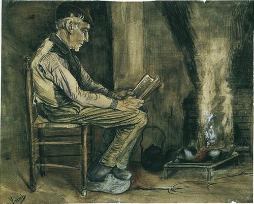 Farmer Sitting at the Fireside, Reading, 1881, Vincent van Gogh
