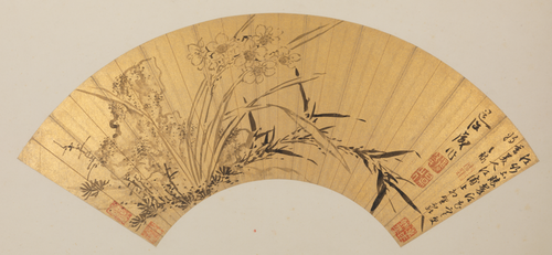 陈淳竹石水仙图扇, , Chen Chun