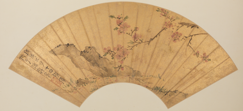 陈淳落花游鱼图扇, , Chen Chun