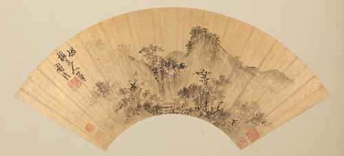 陈淳仿吴镇山水图扇, , Chen Chun