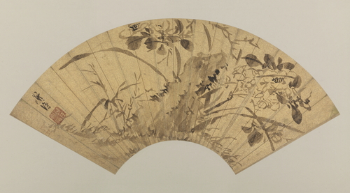 陈淳花卉竹石扇页, , Chen Chun