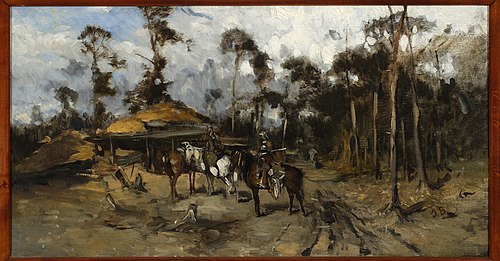Horsemen in the woods, sketch, 1876, Józef Brandt