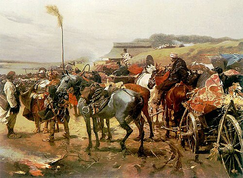 Noble militia at ford., 1850, Józef Brandt