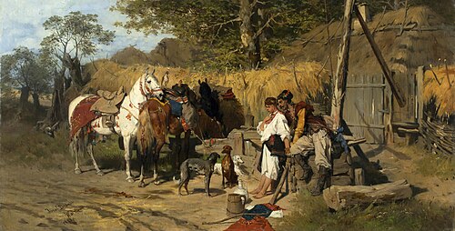 Cossack and a girl at the well, 1875, Józef Brandt