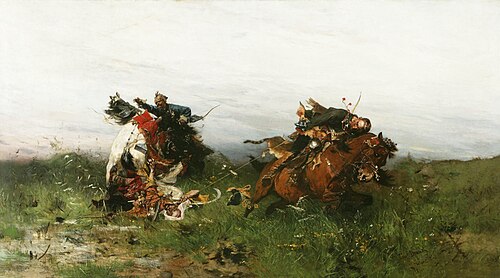 Caught in a lasso, 1881, Józef Brandt