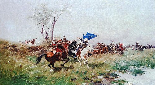 Attack of the cavalry., , Józef Brandt