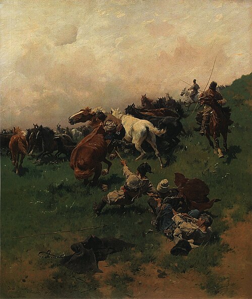 Chwytanie konia na arkan, 1880, Józef Brandt