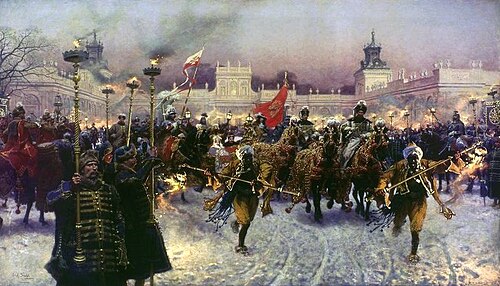 Departure from Wilanów of John III Sobieski and Marysieńka., 1887, Józef Brandt