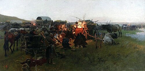 Prayer in the steppe (Our Lady of Pochayiv)., 1890, Józef Brandt