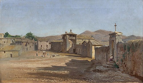 Torvet i Anticoli Corrado, Italien, 1873, Niels Anders Bredal