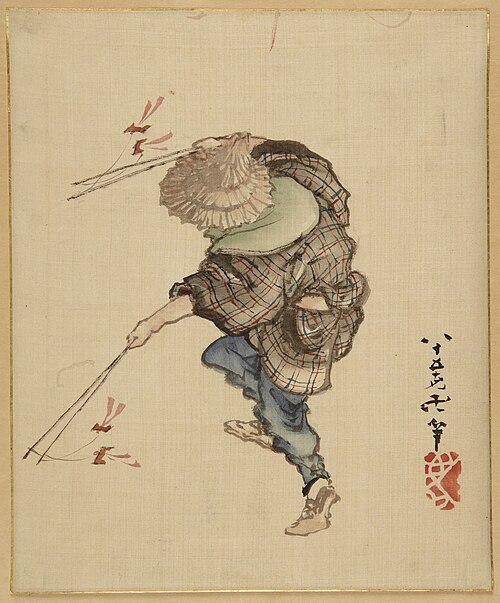 Prancing Figure with Paper Birds, , Hokusai