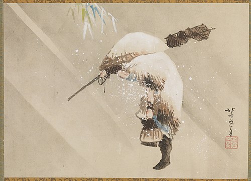 Fisherman Carrying His Net in the Snow, 1821, Hokusai