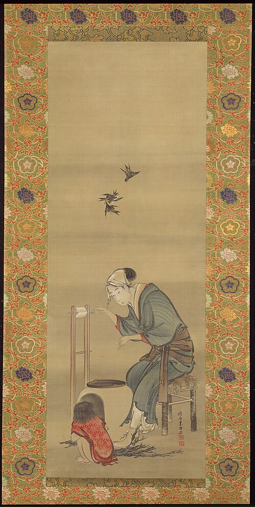 Woman Spinning Silk, 1790, Hokusai
