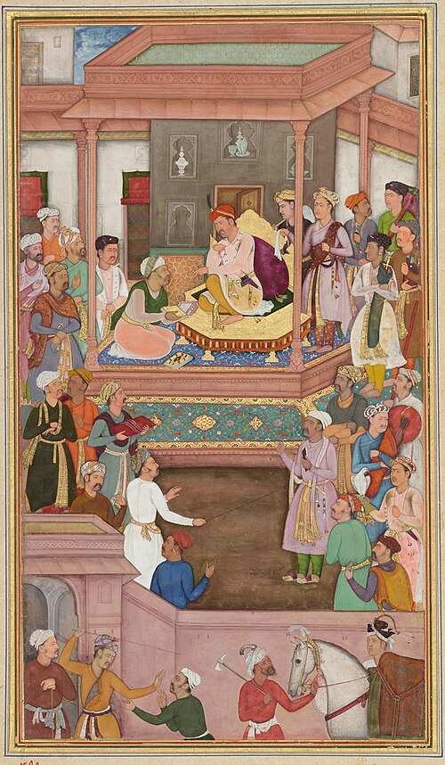 Abu'l-Fazl presents Akbarnama to Akbar (CBL In 03.176), 1600, Govardhan