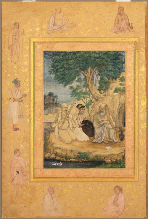 Page from the Late Shah Jahan Album: Prince and Ascetics, 1630, Govardhan