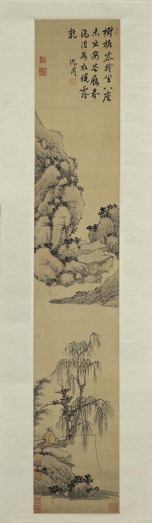 沈周柳荫坐钓图轴, , Shen Zhou