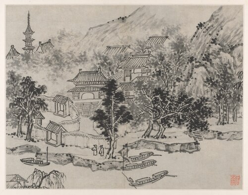 Distant View of Tiger Hill from the Canal Mooring, from Twelve Views of Tiger Hill, Suzhou, 1500, Shen Zhou