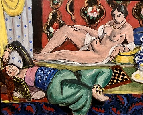 Deux odalisques dont l'une dévetue, fond ornemental et damier, 1928, Henri Matisse
