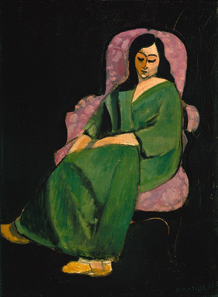 Laurette in a Green Robe, Black Background, 1916, Henri Matisse