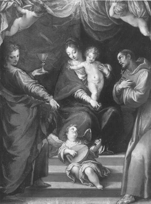 Maria mit Kind und den hll. Johannes der Evangelist und Franziskus, 1595, Hans Rottenhammer