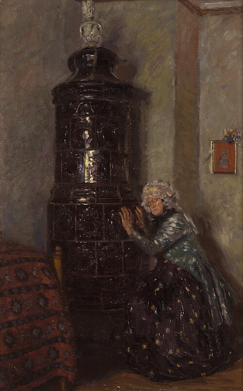 Alte Frau am Ofen, 1907, Franz Skarbina