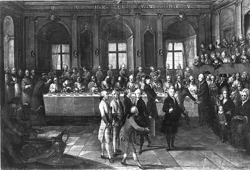 Die Gründonnerstag-Fußwaschung in Mainz unter Kurfürst Friedrich Karl von Erthal, 1779, Ignatius Kauffmann