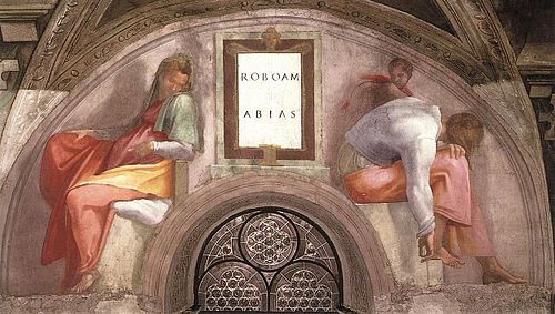 Sistine Chapel lunettes - Rehoboam, Abijah, 1511, Michelangelo